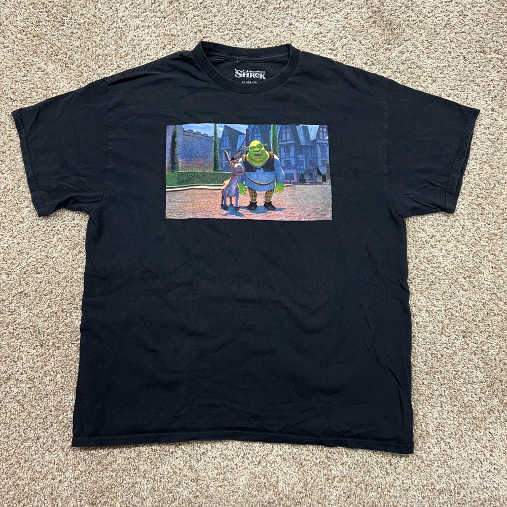 DreamWorks Shrek and Donkey Graphic T-Shirt Mens XL Black Short Sleeve Cotton
